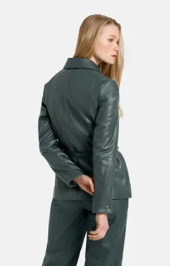 Leather Jackets<WERNER CHRIST Alessia: Longer Biker Jacket With Tie Belt Ivy Green