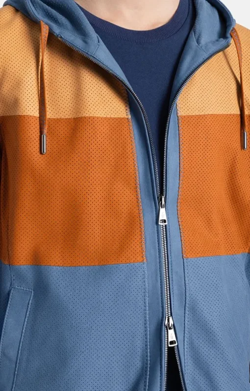 Leather Jackets<WERNER CHRIST Bene K: Hooded Jacket With Colour Blocking Jeans Blue