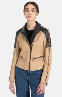 Leather Jackets<WERNER CHRIST Casey K: Biker Jacket With Details Beige