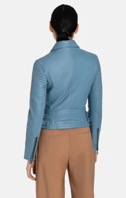Leather Jackets<WERNER CHRIST Celine: Biker Jacket With Topstitched Details Jeans Blue