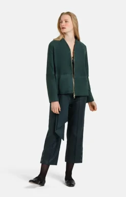 Leather Jackets<WERNER CHRIST Chiu: Puristic Short Jacket With Inverted Ple Ivy Green