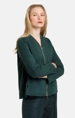 Leather Jackets<WERNER CHRIST Chiu: Puristic Short Jacket With Inverted Ple Ivy Green