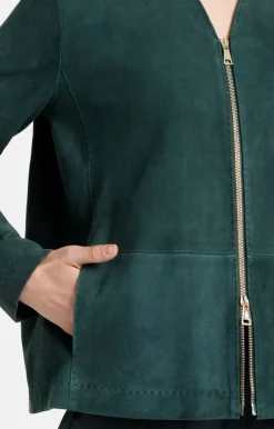 Leather Jackets<WERNER CHRIST Chiu: Puristic Short Jacket With Inverted Ple Ivy Green