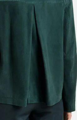 Leather Jackets<WERNER CHRIST Chiu: Puristic Short Jacket With Inverted Ple Ivy Green