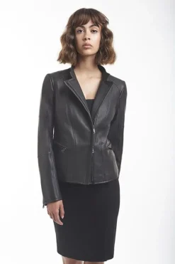 Leather Jackets<WERNER CHRIST Corinna: Biker Jacket Crafted In Lamb Nappa Black