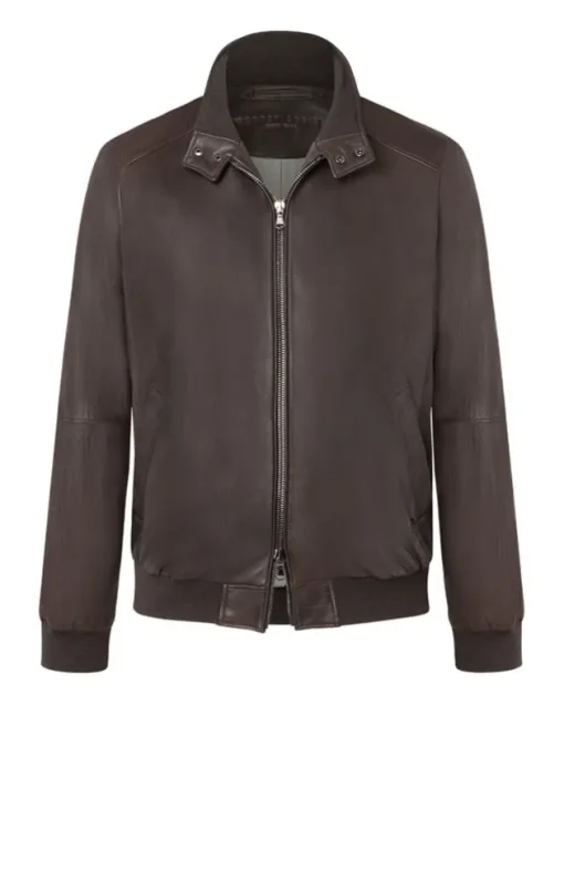 Leather Jackets<WERNER CHRIST Dany: Bomber Jacket With Knitted Welts Chocolate