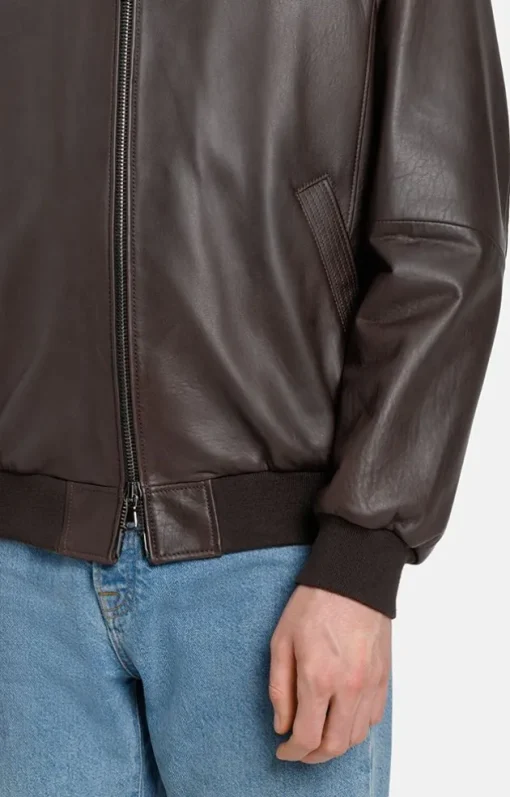 Leather Jackets<WERNER CHRIST Dany: Bomber Jacket With Knitted Welts Chocolate