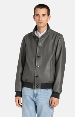 Leather Jackets<WERNER CHRIST Eddy: Casual Nappa Blouson With Buttons Asphalt