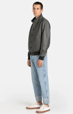 Leather Jackets<WERNER CHRIST Eddy: Casual Nappa Blouson With Buttons Asphalt
