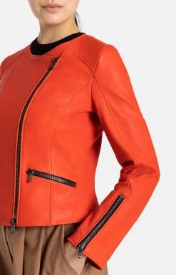 Leather Jackets<WERNER CHRIST Feli: Biker With Black Zips Spicy Red