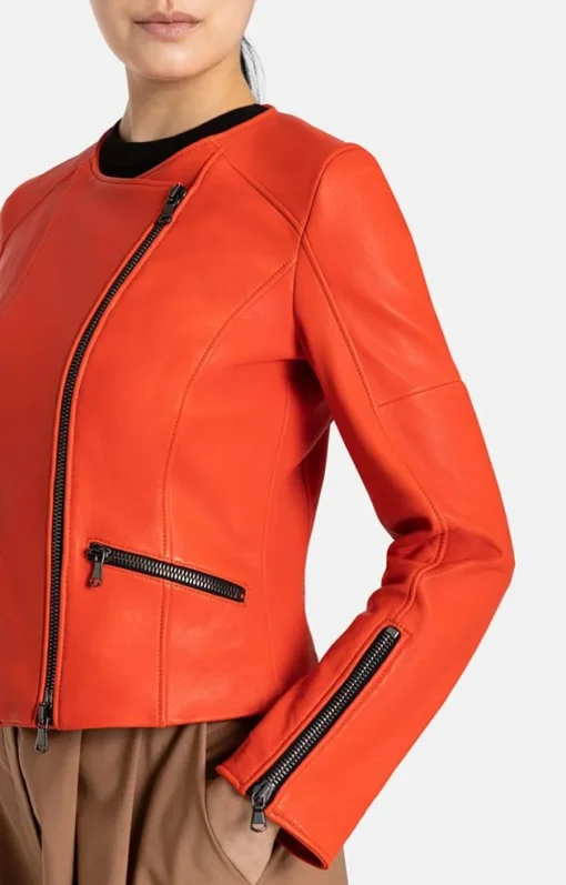 Leather Jackets<WERNER CHRIST Feli: Biker With Black Zips Spicy Red