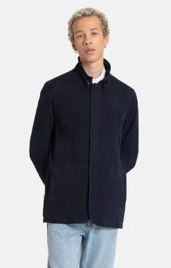 Leather Jackets<WERNER CHRIST Ferdinand: Leather Blazer With Linen Lining Navy
