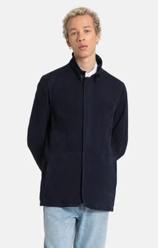 Leather Jackets<WERNER CHRIST Ferdinand: Leather Blazer With Linen Lining Navy