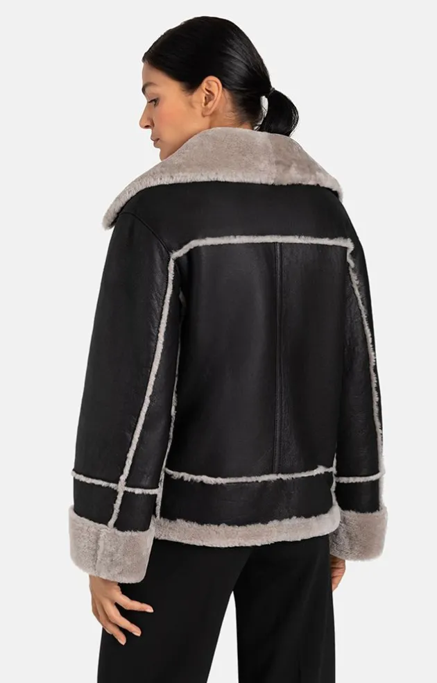 Lambskin Jackets<WERNER CHRIST Paloma: Sporty Oversized Biker Jacket Black