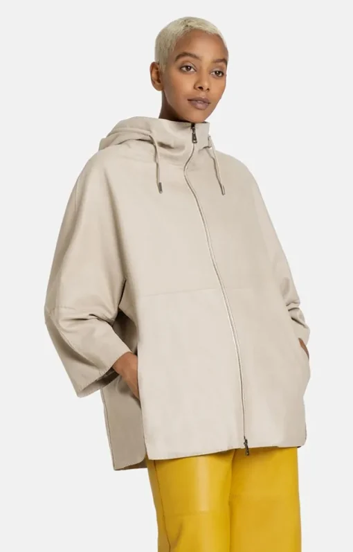 Leather Jackets<WERNER CHRIST Ronja: Oversized Hoodie With Hand Stitching Pearl Grey