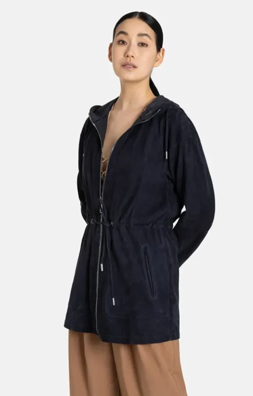 Leather Jackets<WERNER CHRIST Sani: Lightweight Hooded Jacket With Drawstri Navy