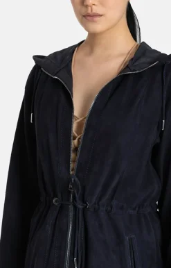 Leather Jackets<WERNER CHRIST Sani: Lightweight Hooded Jacket With Drawstri Navy