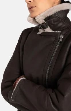 Lambskin Jackets<WERNER CHRIST Saphira: Oversized Jacket In Biker Style Chocolate