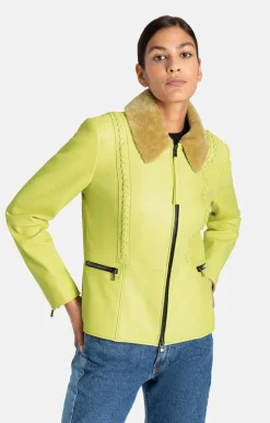 Leather Jackets<WERNER CHRIST Talea C: Jacket With Detachable Collar Fresh Lime