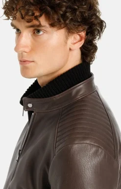 Leather Jackets<WERNER CHRIST Thore: Biker Jacket With Quilted Details Chocolate