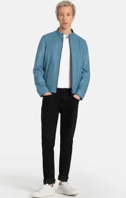 Leather Jackets<WERNER CHRIST Toto: Grained Nappa Jacket For Purists Jeans Blue